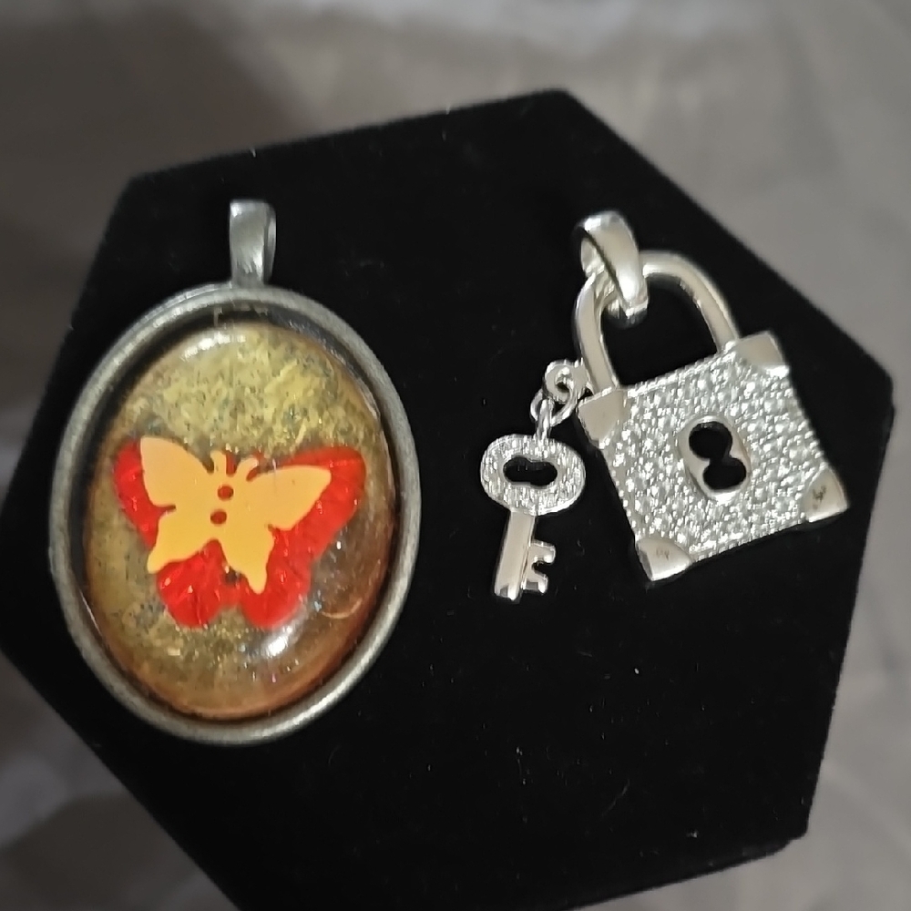 Butterfly Pendant and Lock Key Charm